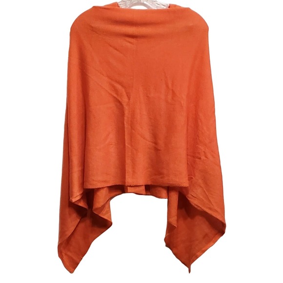 Ly Lexi York Orange V-Neck Light Weight Poncho - Picture 2 of 4